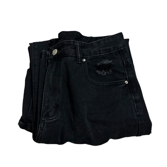 Zara Wide Leg Black Holes Hi Waisted Casual Punk Relaxed Oversized Denim Jeans - Picture 4 of 7